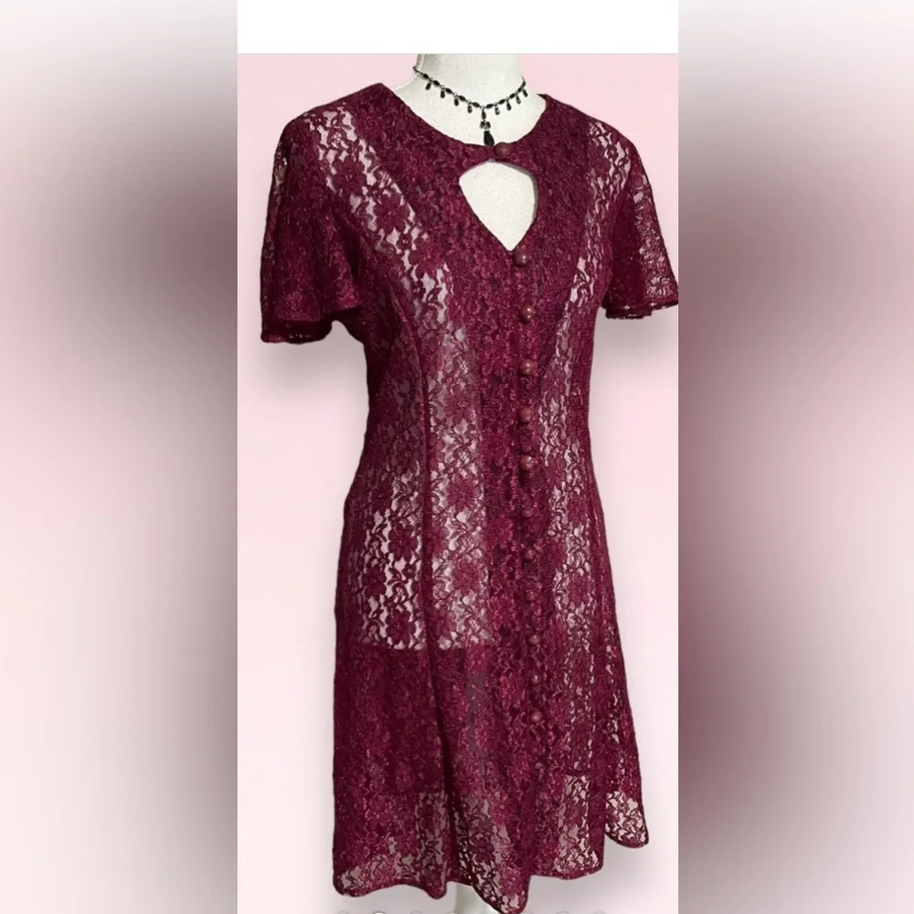 Elegant Lace Burgundy Dress - Picture 1 of 7